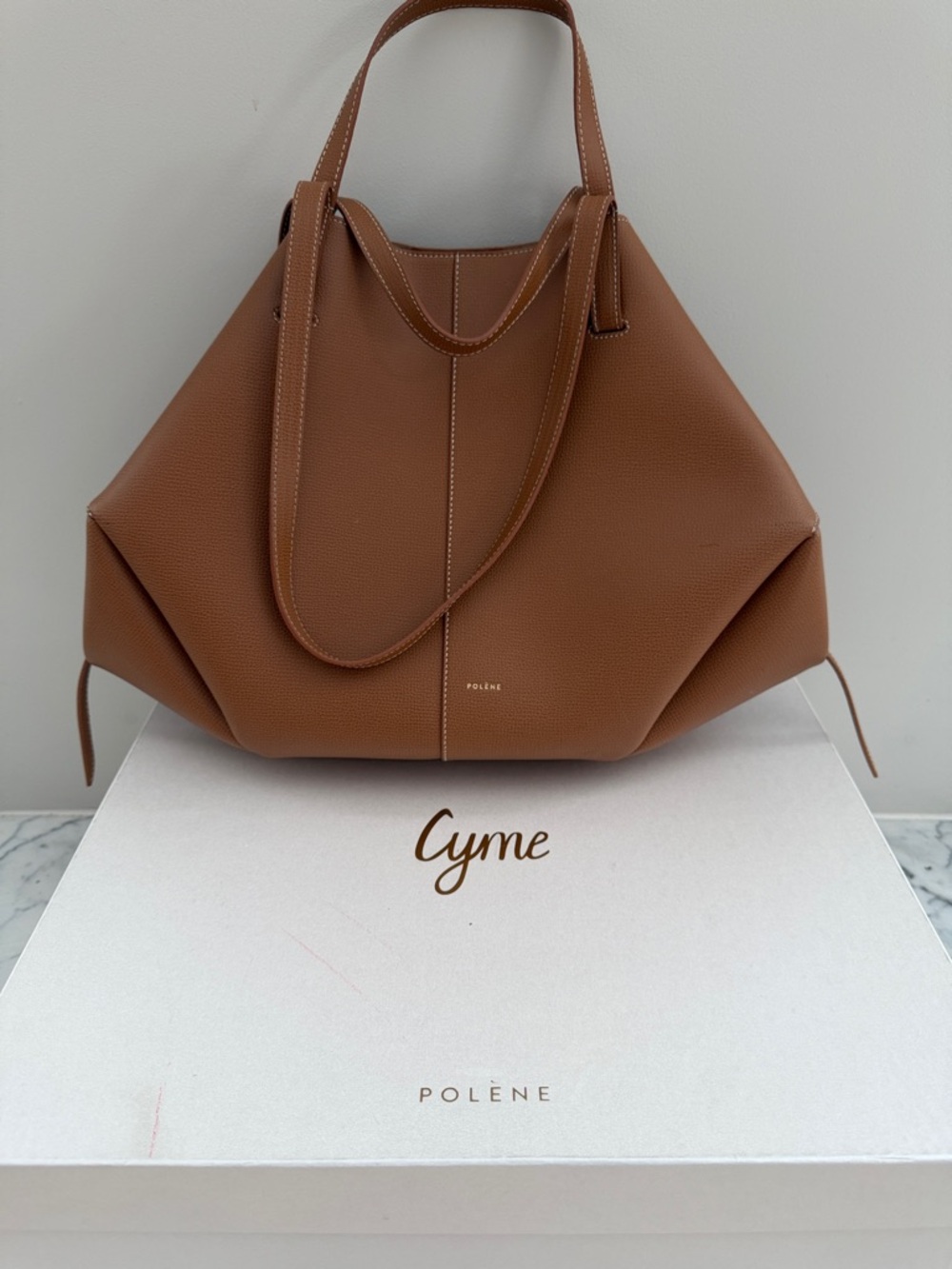 Polène Cognac Brown Leather Tote Bag